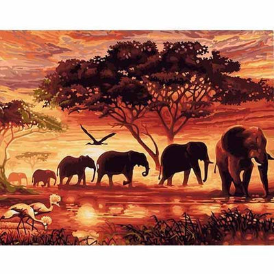 CHENISTORY Sunset Elephants DIY Painting