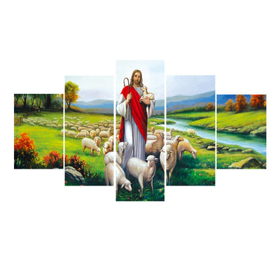 Home Decor Canvas 5 Pieces Wall Art Jesus And Sheep